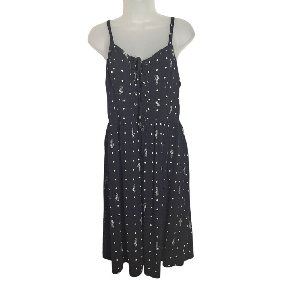 Torrid Black Sundress Midi Lace Up Polka Dot Pineapple Large Womens